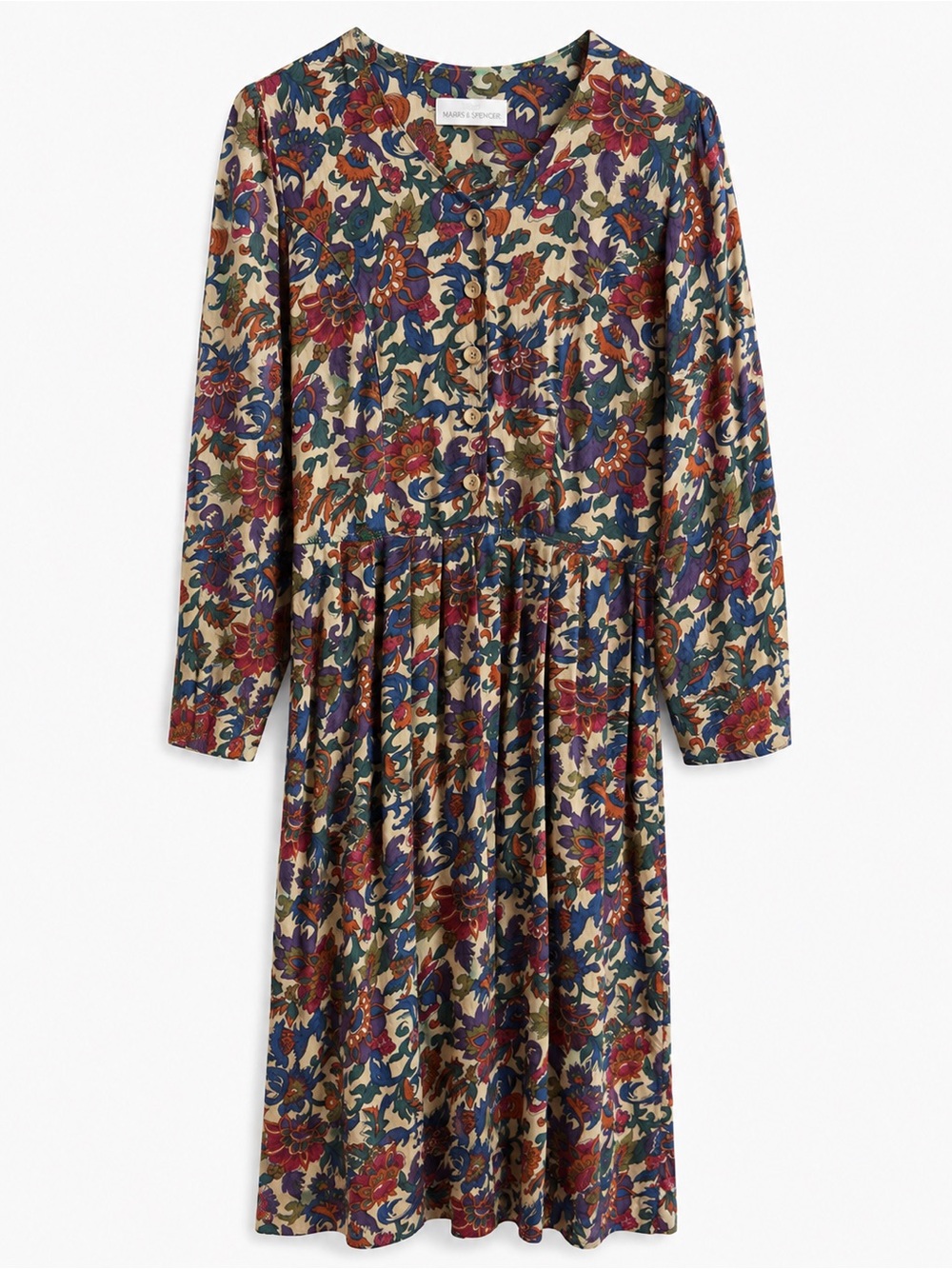 Marks & Spencer Cream Multicolor Floral Long-Sleeve Midi Dress